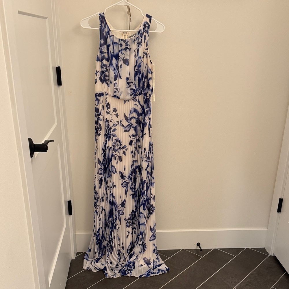 Eliza J Blue and White Floral Maxi Dress